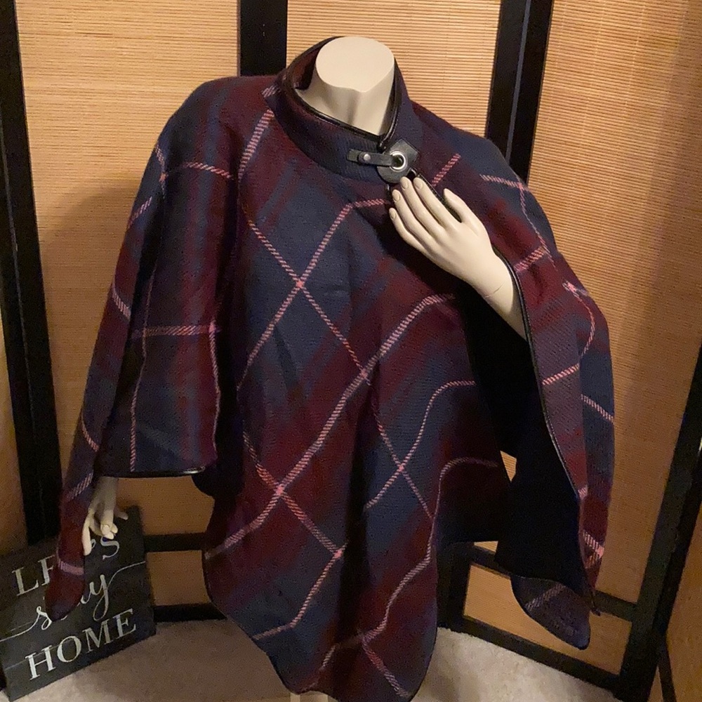Navy blue red pink poncho wrap cover up